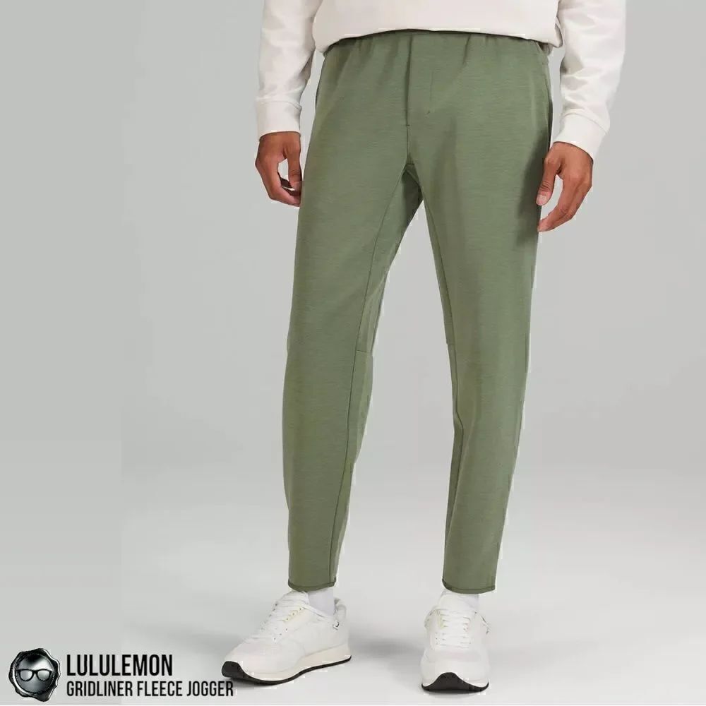 LULULEMON MEN’S GRIDLINER FLEECE JOGGERS IN HEATHERED GREEN TWILL SIZE SMALL NWT